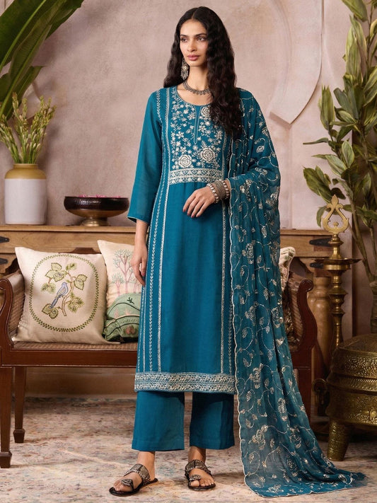 Azure Blue Organza Kurta Set