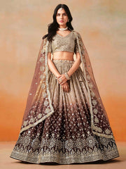 Brown Georgette Sequins Lehenga Choli With Dupatta