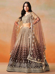 Brown Georgette Sequins Lehenga Choli With Dupatta