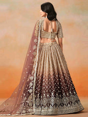 Brown Georgette Sequins Lehenga Choli With Dupatta