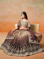 Brown Georgette Sequins Lehenga Choli With Dupatta