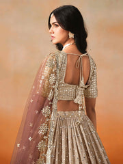 Brown Georgette Sequins Lehenga Choli With Dupatta