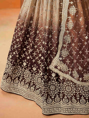 Brown Georgette Sequins Lehenga Choli With Dupatta