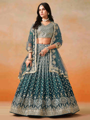 Dove Blue Zari Embroidered Shaded Lehenga Choli