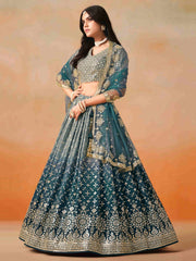 Dove Blue Zari Embroidered Shaded Lehenga Choli
