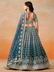 Dove Blue Zari Embroidered Shaded Lehenga Choli