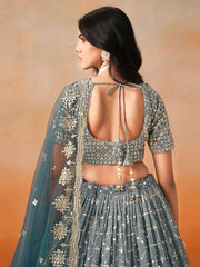Dove Blue Zari Embroidered Shaded Lehenga Choli