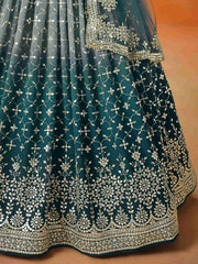 Dove Blue Zari Embroidered Shaded Lehenga Choli