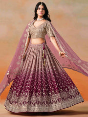 Maroon Embroidered Georgette Bridesmaids Lehenga Choli