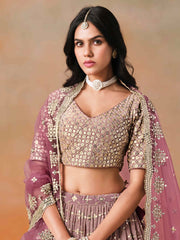 Maroon Embroidered Georgette Bridesmaids Lehenga Choli