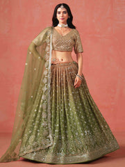 Mehendi Georgette Sequins Work Lehenga Choli With Dupatta