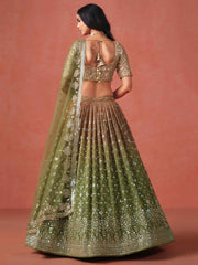 Mehendi Georgette Sequins Work Lehenga Choli With Dupatta