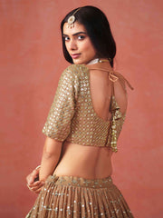 Mehendi Georgette Sequins Work Lehenga Choli With Dupatta