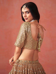 Mehendi Georgette Sequins Work Lehenga Choli With Dupatta