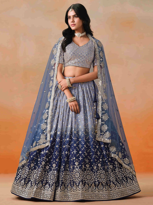 Navy Blue Georgette Designer Lehenga Choli With Dupatta