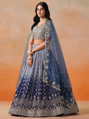Navy Blue Georgette Designer Lehenga Choli With Dupatta