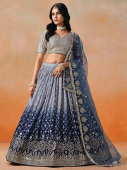 Navy Blue Georgette Designer Lehenga Choli With Dupatta