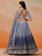 Navy Blue Georgette Designer Lehenga Choli With Dupatta