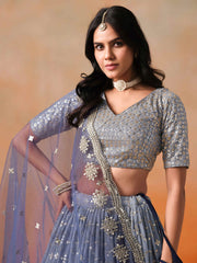 Navy Blue Georgette Designer Lehenga Choli With Dupatta