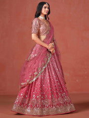 Peach Georgette Embroidered Zari Lehenga Choli With Dupatta