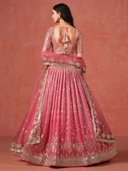 Peach Georgette Embroidered Zari Lehenga Choli With Dupatta
