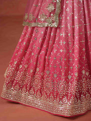 Peach Georgette Embroidered Zari Lehenga Choli With Dupatta
