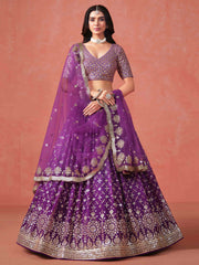 Purple Ceremonial Wear Georgette Lehenga Choli With Dupatta