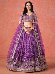 Purple Ceremonial Wear Georgette Lehenga Choli With Dupatta