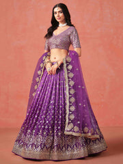 Purple Ceremonial Wear Georgette Lehenga Choli With Dupatta