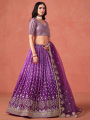Purple Ceremonial Wear Georgette Lehenga Choli With Dupatta