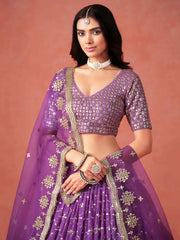 Purple Ceremonial Wear Georgette Lehenga Choli With Dupatta