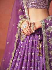 Purple Ceremonial Wear Georgette Lehenga Choli With Dupatta