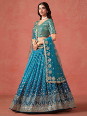 Teal Blue Sequins Work Georgette Lehenga Choli