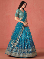 Teal Blue Sequins Work Georgette Lehenga Choli