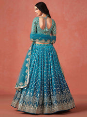 Teal Blue Sequins Work Georgette Lehenga Choli