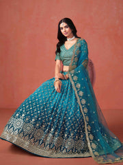 Teal Blue Sequins Work Georgette Lehenga Choli