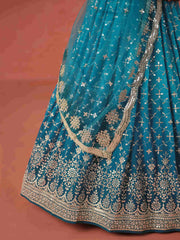Teal Blue Sequins Work Georgette Lehenga Choli