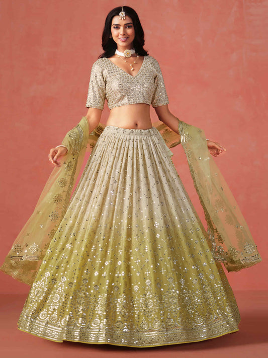 Yellow Zari Embroidery Designer Lehenga Choli