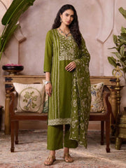 Olive ‹¨«lan Organza Kurta Set