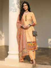 Orange Cotton Printed Embroidered Sequins Straight Pant Suit Festive Wear