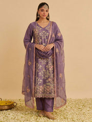Lilac Pure Shimmer SIlk Embroidered Salwar Kurta Dress