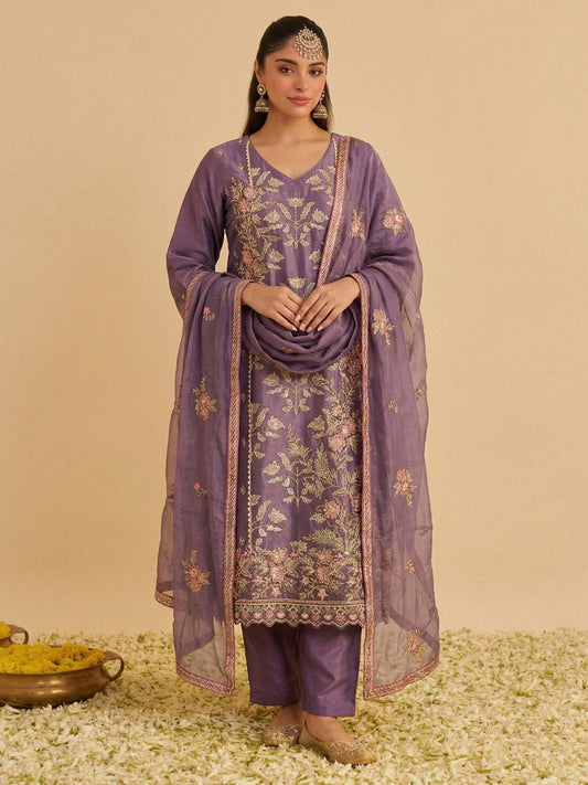 Zariya Lilac Shimmer Silk Suit Set