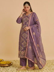 Lilac Pure Shimmer SIlk Embroidered Salwar Kurta Dress