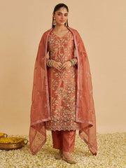 Rust Pure Shimmer SIlk Embroidered Salwar Kurta Dress