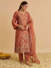 Zariya Rust Shimmer Silk Suit Set
