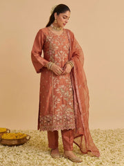 Rust Pure Shimmer SIlk Embroidered Salwar Kurta Dress