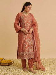 Rust Pure Shimmer SIlk Embroidered Salwar Kurta Dress