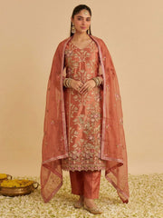 Zariya Rust Shimmer Silk Suit Set