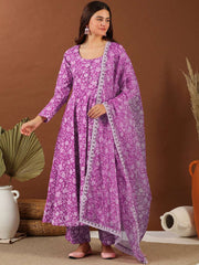 Women Purple Floral Printed Anarkali Kurta Set