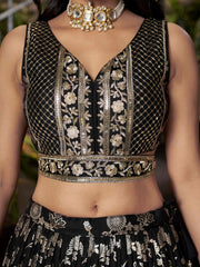 Black Silk Zari Embroidered Lehenga Choli With Dupatta